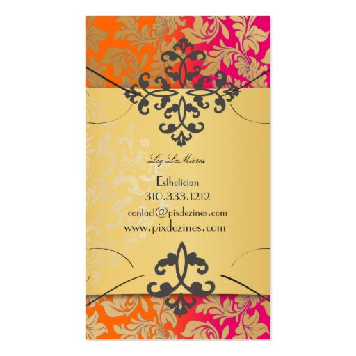 PixDezines Baroque damask/orange+pink Business Card (back side)