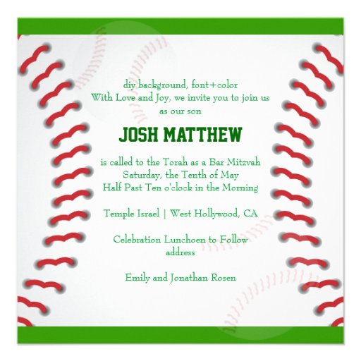 PixDezines baseball diamond/ Bar Mitzvah Announcement