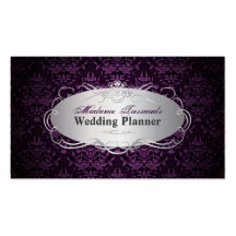 PixDezines bijoux damask faux silver/plum Business Card Template