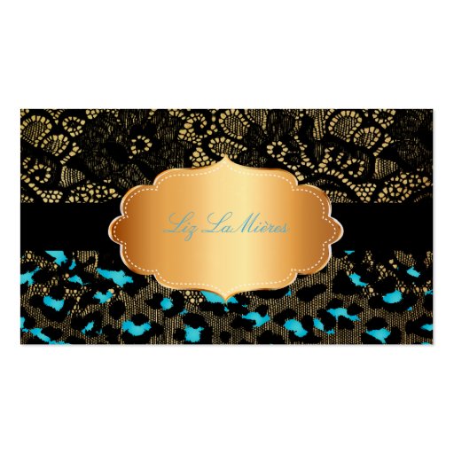 PixDezines black lace+teal cheetah Business Card Template (front side)