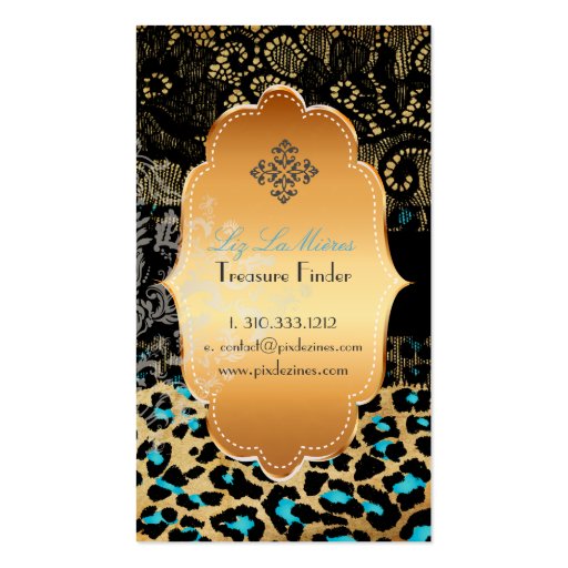 PixDezines black lace+teal cheetah Business Card Template (back side)