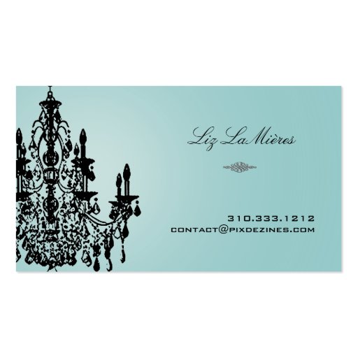 PixDezines Black+White Chandelier/DIY background Business Card (back side)