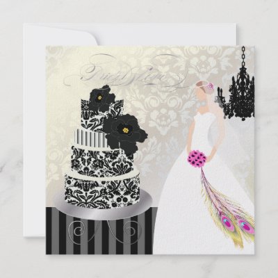 PixDezines Black and white damask wedding cake chandelier silhouette and a