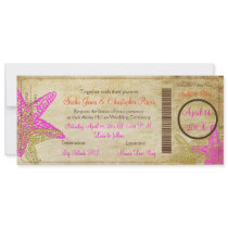 PixDezines Boarding Pass+Beach+Pink Starfish Invitation