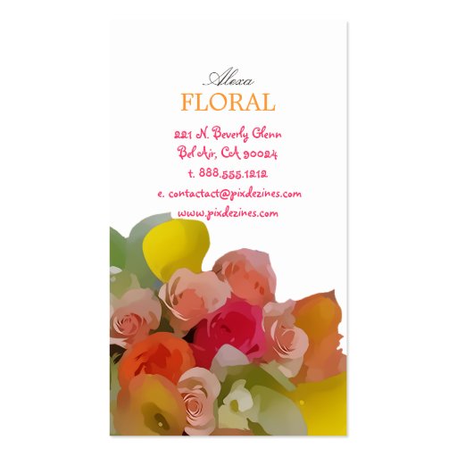 PixDezines Bridal Bouquet, florists/diy colors Business Card (back side)