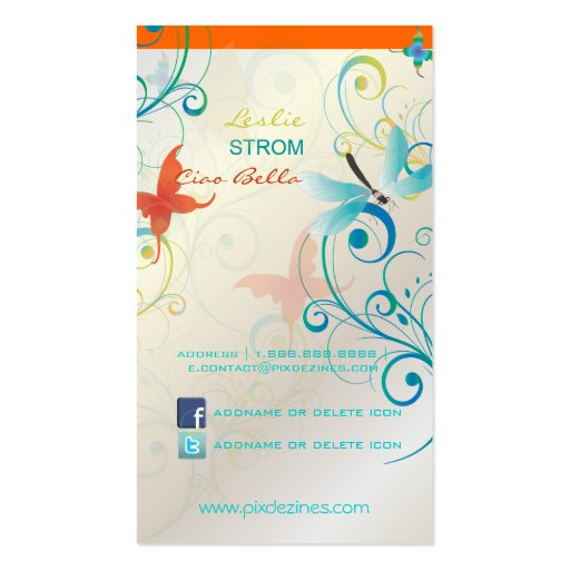 PixDezines butterflies+dragonflies Business Card Template (back side)