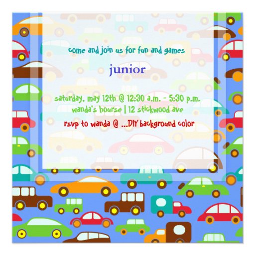 PixDezines cars+trucks/ birthday/DIY color/blue Invitation