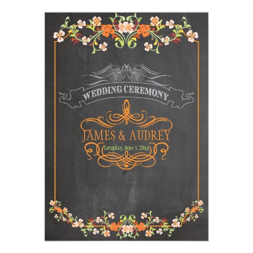 PixDezines chalkboard/floral/diy background color Custom Invitation (front side)