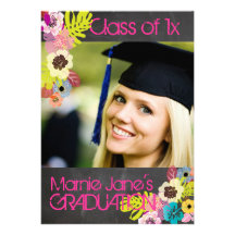 PixDezines chalkboard+floral/graduation Invitations