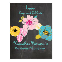 PixDezines chalkboard luau Graduation/tropical Post Card