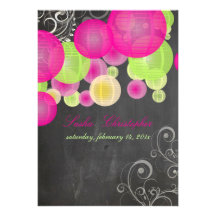 PixDezines chalkboard pink+green lanterns Cards