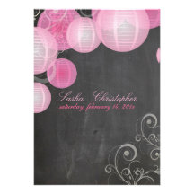 PixDezines chalkboard pink+green lanterns Personalized Invites