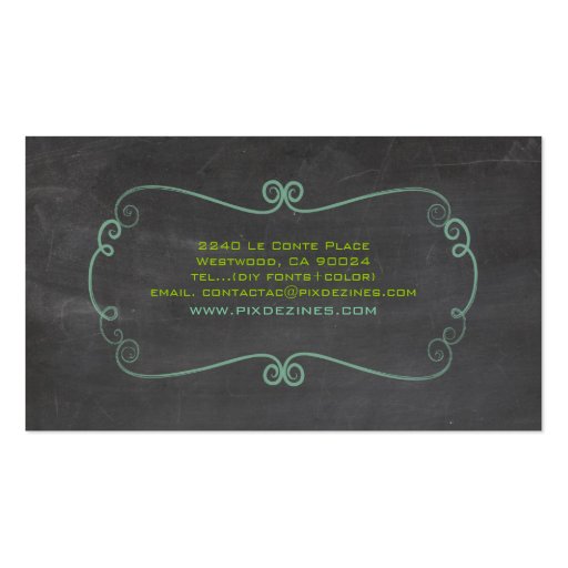 PixDezines chalkboard+scrolls frame Business Cards (back side)