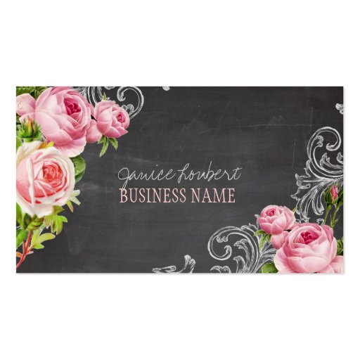 PixDezines chalkboard+vintage roses Business Cards