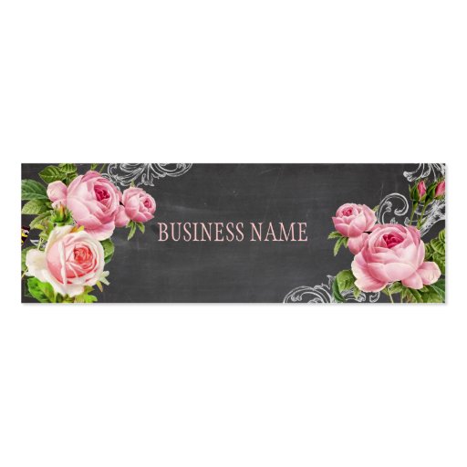 PixDezines chalkboard+vintage roses/price tags Business Card Template (front side)