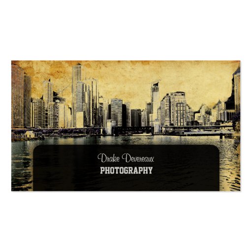 PixDezines City Scape, Lakeshore, Chicago, vintage Business Card