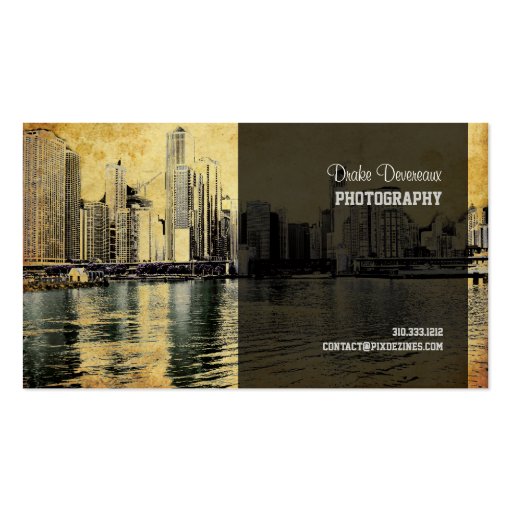 PixDezines City Scape, Lakeshore, Chicago, vintage Business Card (back side)
