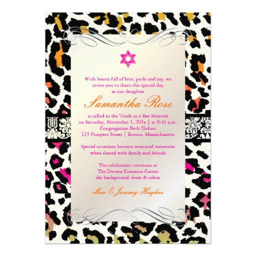 PixDezines colorful leopard print/bat mitzvah Personalized Invites