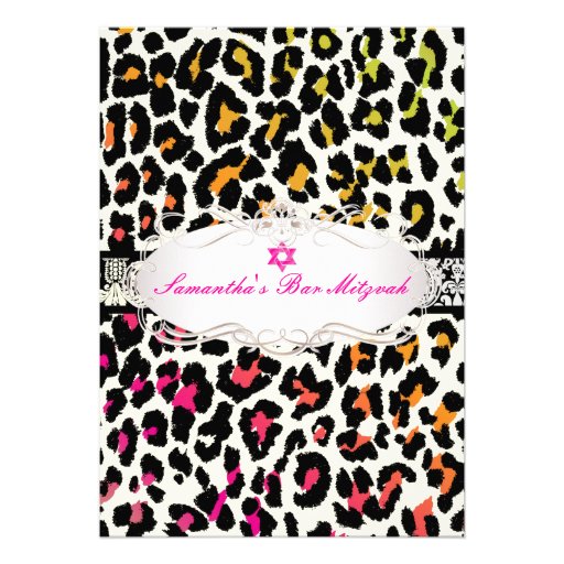 PixDezines colorful leopard print/bat mitzvah Personalized Invites