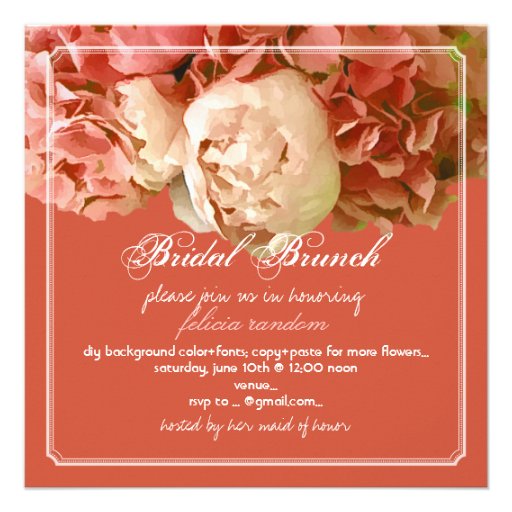 PixDezines coral peonies/hydrangeas/bridal brunch Personalized Announcements
