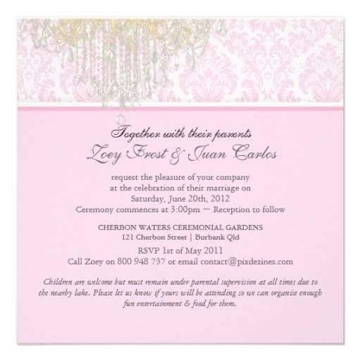 PixDezines Crystal Chandelier + Moiré Damask Invitation