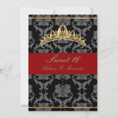 PixDezines Damask Sweet 16 tiara black red velvet Custom Invites by 