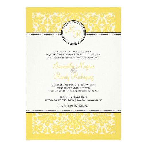 PixDezines desiree damask/buttercup yellow Invitations