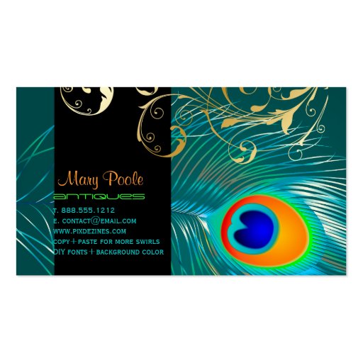 PixDezines DIY background/peacock+filigree swirls Business Card Templates (back side)