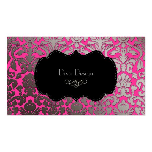 PixDezines DIY color/hot pink flora damask Business Card Templates (front side)