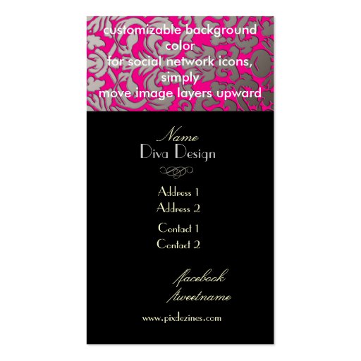 PixDezines DIY color/hot pink flora damask Business Cards (back side)