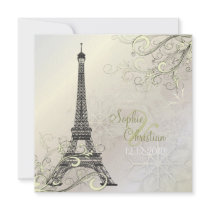 PixDezines Eiffel Tower + swirls Custom Invitations