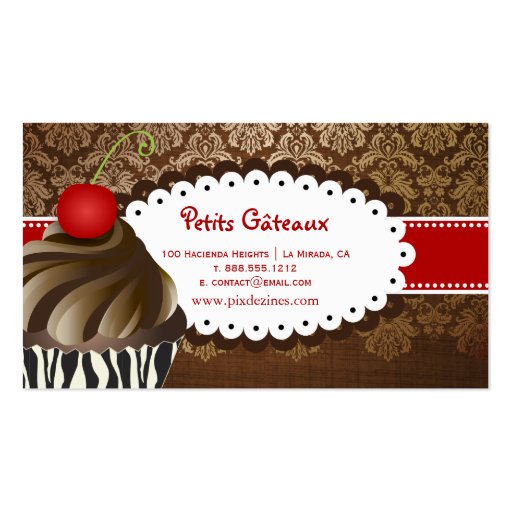 PixDezines elegant chocolate swirls cupcake Business Card (back side)