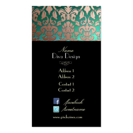 PixDezines faux copper flora damask/diy background Business Card Template (back side)