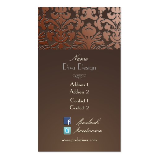 PixDezines faux copper flora damask/diy background Business Cards (back side)