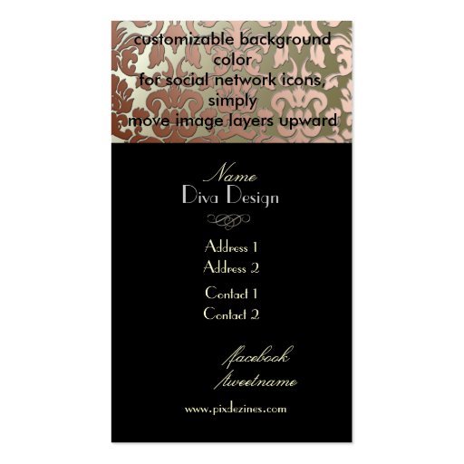 PixDezines faux copper flora damask/diy background Business Card Template (back side)