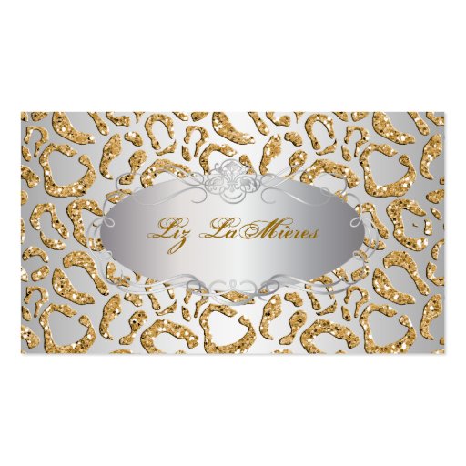PixDezines faux glitter jaguar/faux silver Business Cards (front side)