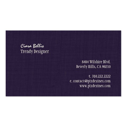 PixDezines faux linen eggplant purple Business Card Template (back side)