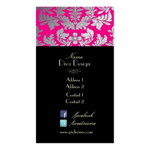 PixDezines Faux silver baroque damask/diy color Business Cards (back side)