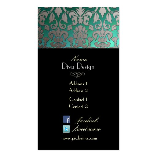 PixDezines faux silver flora damask/diy color Business Card Template (back side)