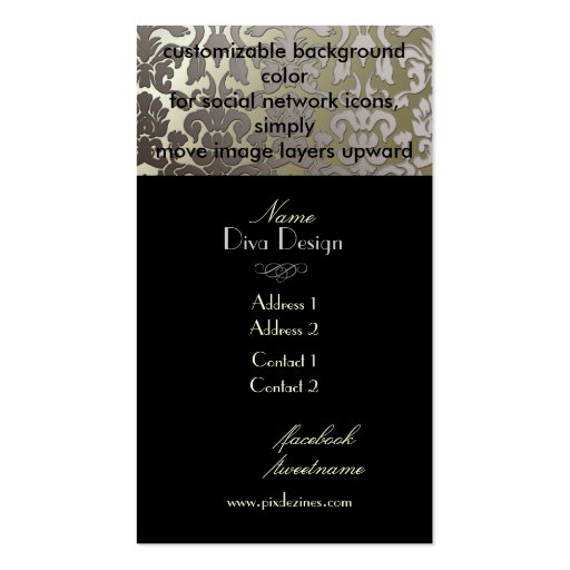 PixDezines faux silver flora damask/diy color Business Card (back side)