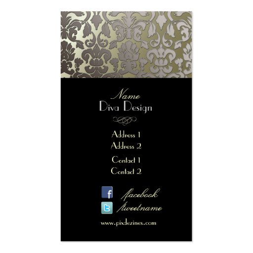 PixDezines faux silver flora damask/diy color Business Card Template (back side)