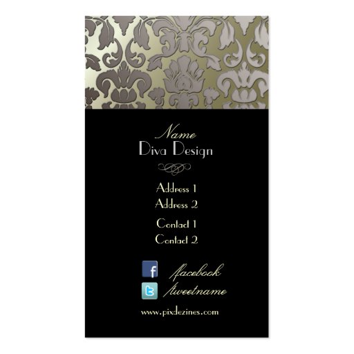 PixDezines faux silver flora damask/diy color Business Cards (back side)