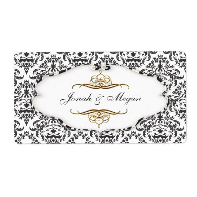 PixDezines Felina, black  + pearl damask 14 Personalized Shipping Labels