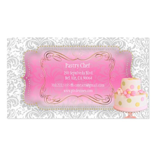PixDezines Fidora Vintage Damask, Wedding Cake Business Card Templates (back side)