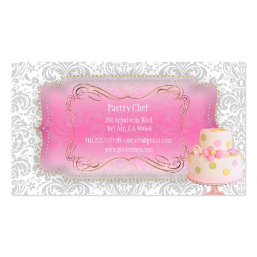 PixDezines Fidora Vintage Damask, Wedding Cake Business Card Templates (back side)