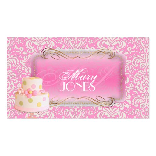 PixDezines Fidora Vintage Damask, Wedding Cake Business Card Templates (front side)
