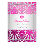 PixDezines flora damask/Bat Mitzvah/pink/silver invitations