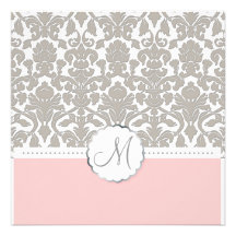 PixDezines Flora Damask/Grey+Pink Personalized Announcements