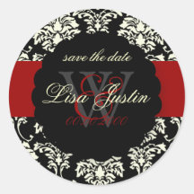 PixDezines Florentius Damask/Black+Red Round Stickers