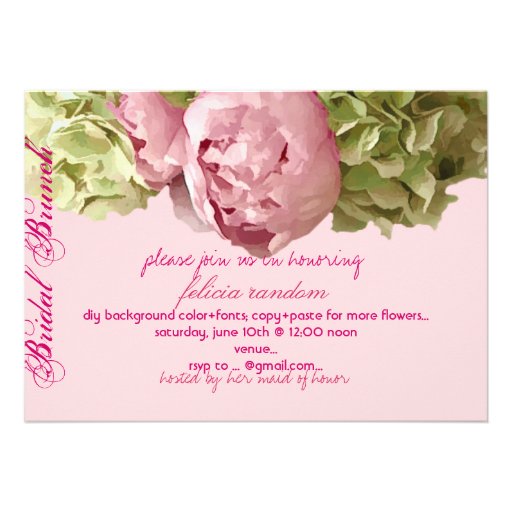PixDezines fuschia peonies/green hydrangeas/diy Invitations